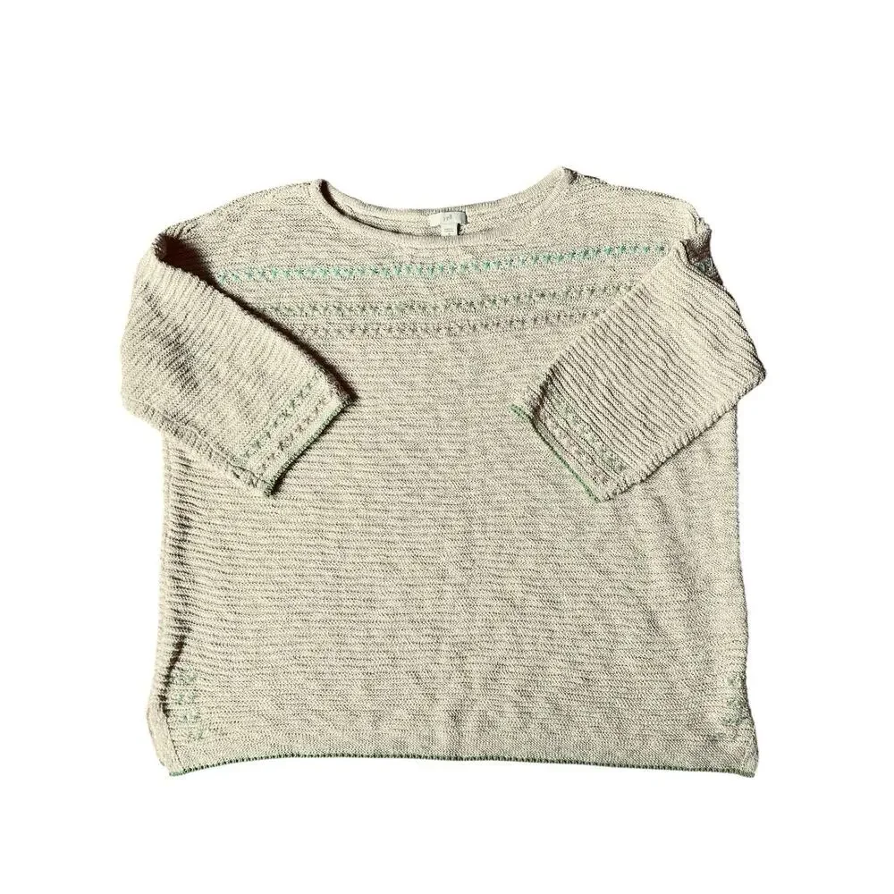 J.Jill Women’s Light & Airy Textured Boatneck Beige 3/4 Sleeves Sweater Sz. MP